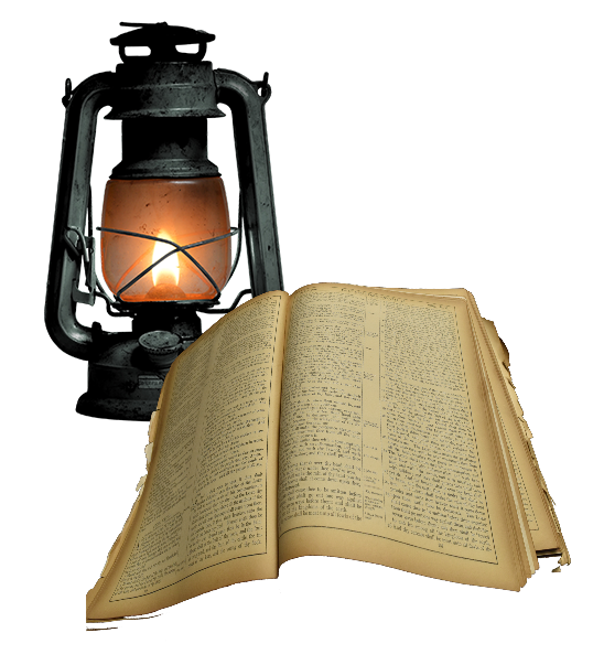 A lantern illuminating an open Bible — symbol of light and truth